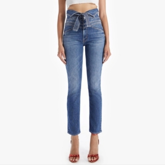 Mother Triple Stack Looker Wish on a Star Jeans Size 31 Blue High Waist Tie - Picture 3 of 16